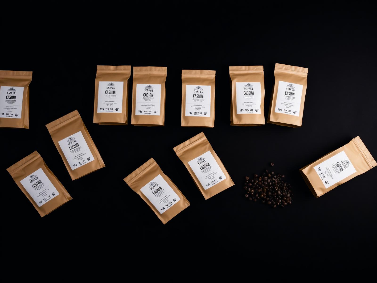 Overhead flat lay of specialty coffee bean bags